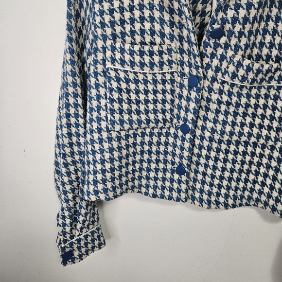 DOLAN Houndstooth Jacket XS Blue White Tweed Feel Cropped Anthropologie - Picture 6 of 12